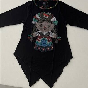 CH&S Girls' Black Short-Sleeve Rhinestone Doll Tunic